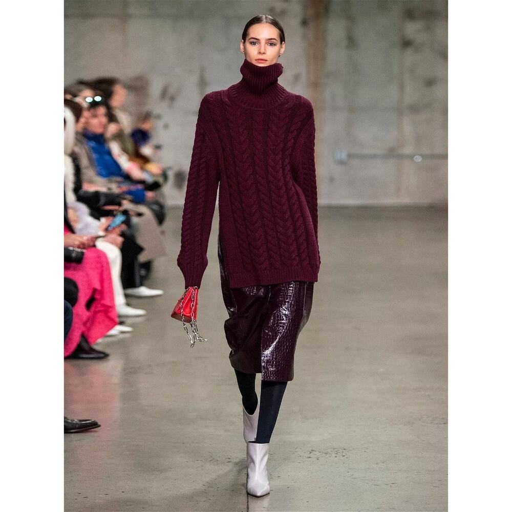 Tibi Burgundy Cable Knit Wool Blend Sweater Cutout Back Oversized M/L